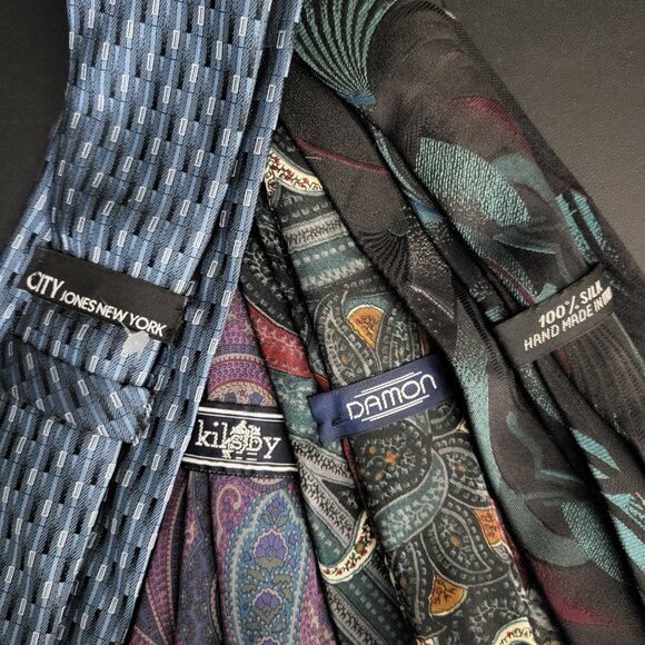 LOT OF 7~MENS TIES~PACO RABANNE PARIS~JONES NEW YORK~DAMON~BLACK BLUE PURPLE - Picture 14 of 15